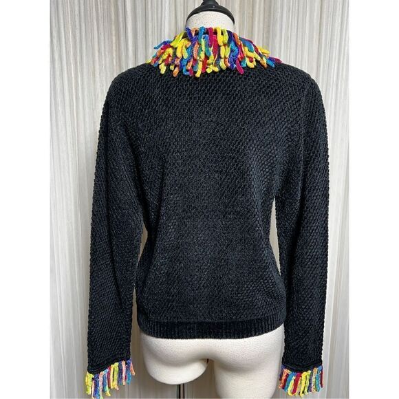 Vintage BEREK by Takako Sakon Chenille Long Sleeve Cardigan Rainbow Sweater Medi - Picture 4 of 5